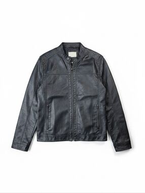 Supply Project Faux Leather Jacket Mens XL Black Moto Biker Zip Minimal
